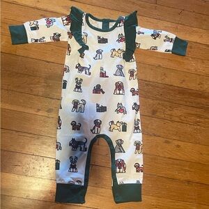 NWOT Monica + Andy Christmas dog theme one piece size 9-12M organic cotton
